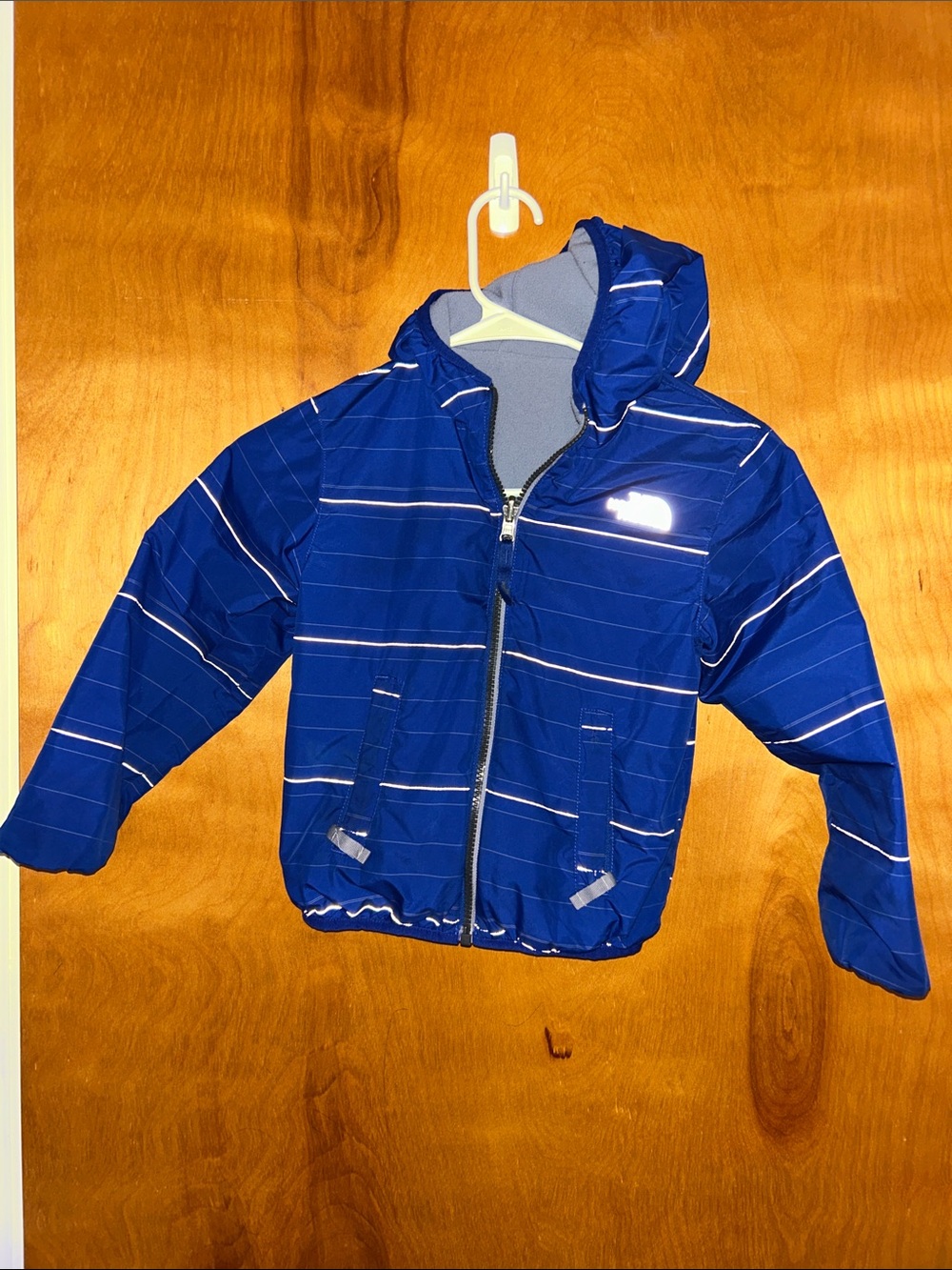 The North Face Royal Blue Striped Kids Hooded Jacket